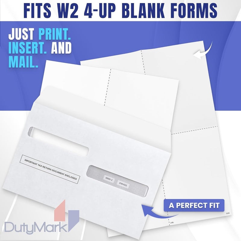 Dutymark W2 tax Form Envelopes, Double Window Security Envelope for 4-Up Style W-2 Tax Forms, Self Seal, Security Tintet W-2 Tax Forms Envelopes 25 Pack - Image 2